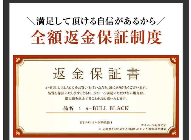 α-BULL-BLACKの返金保証